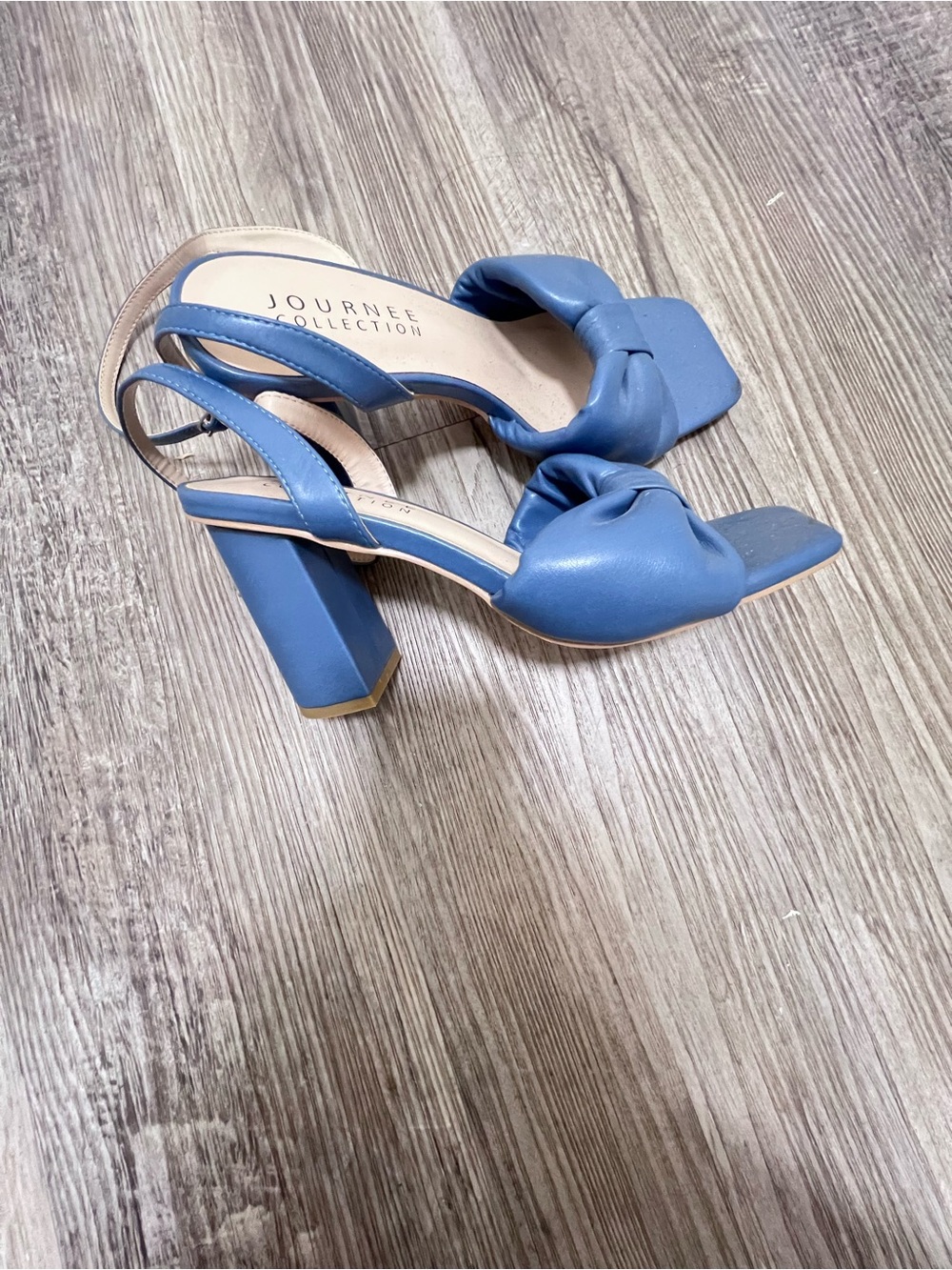Journee Collection Dusty Blue Knotted Slingback Block Heels